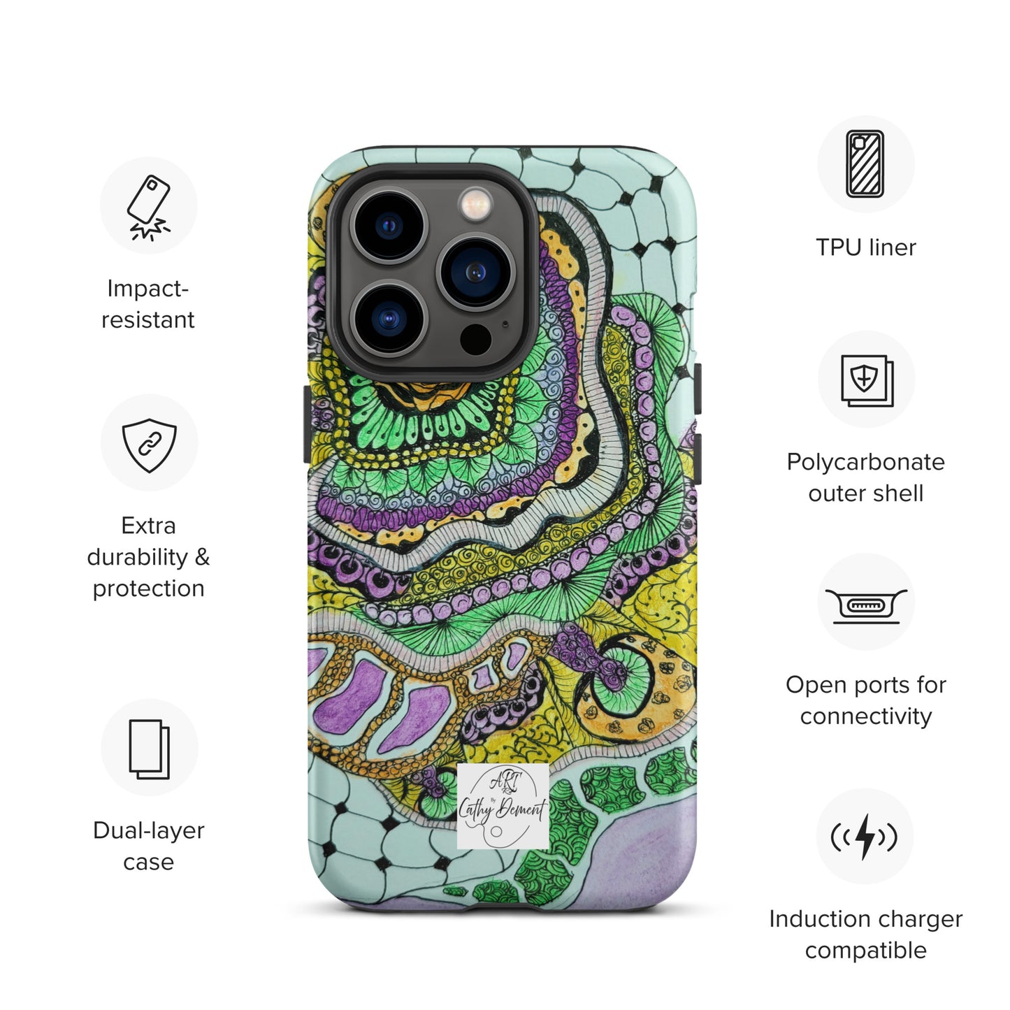 Tough Case for iPhone® - Zen Floral Bliss: Zentangle Design Artwork