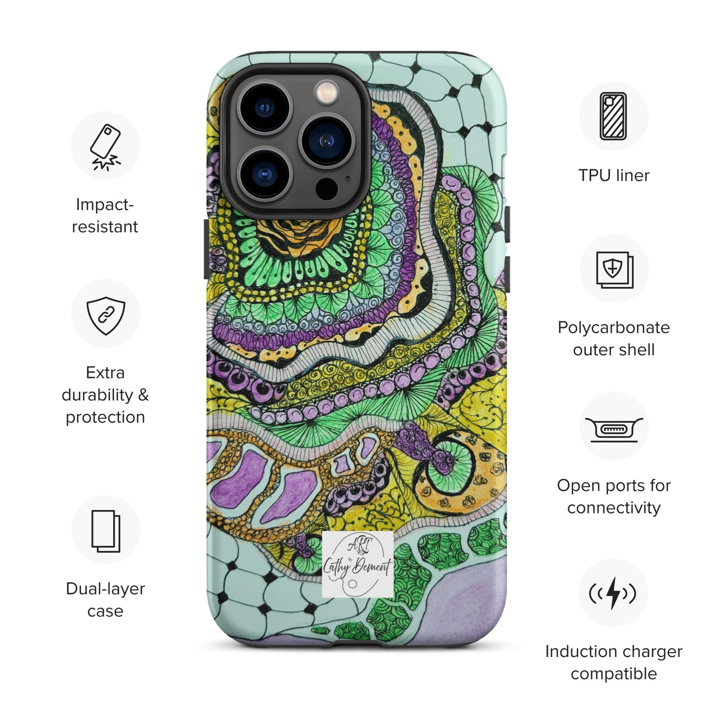 Tough Case for iPhone® - Zen Floral Bliss: Zentangle Design Artwork