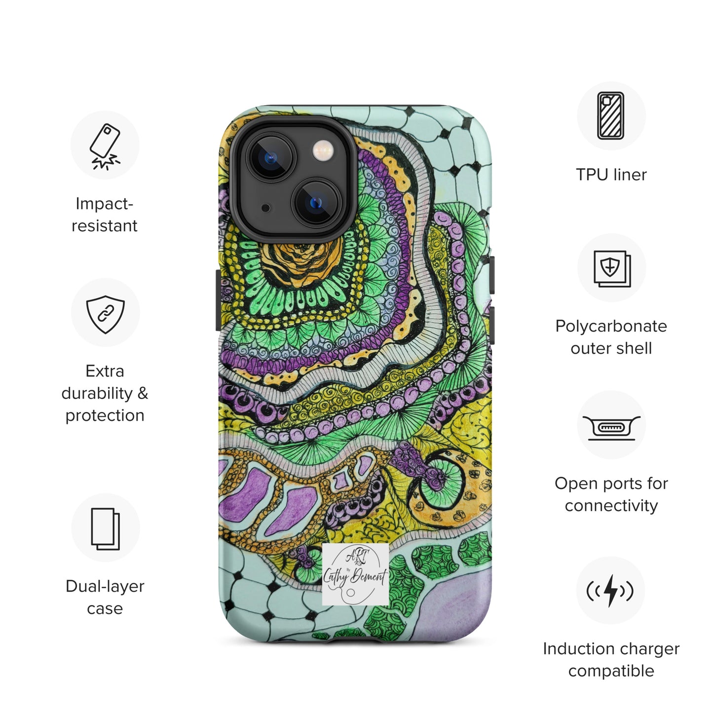 Tough Case for iPhone® - Zen Floral Bliss: Zentangle Design Artwork