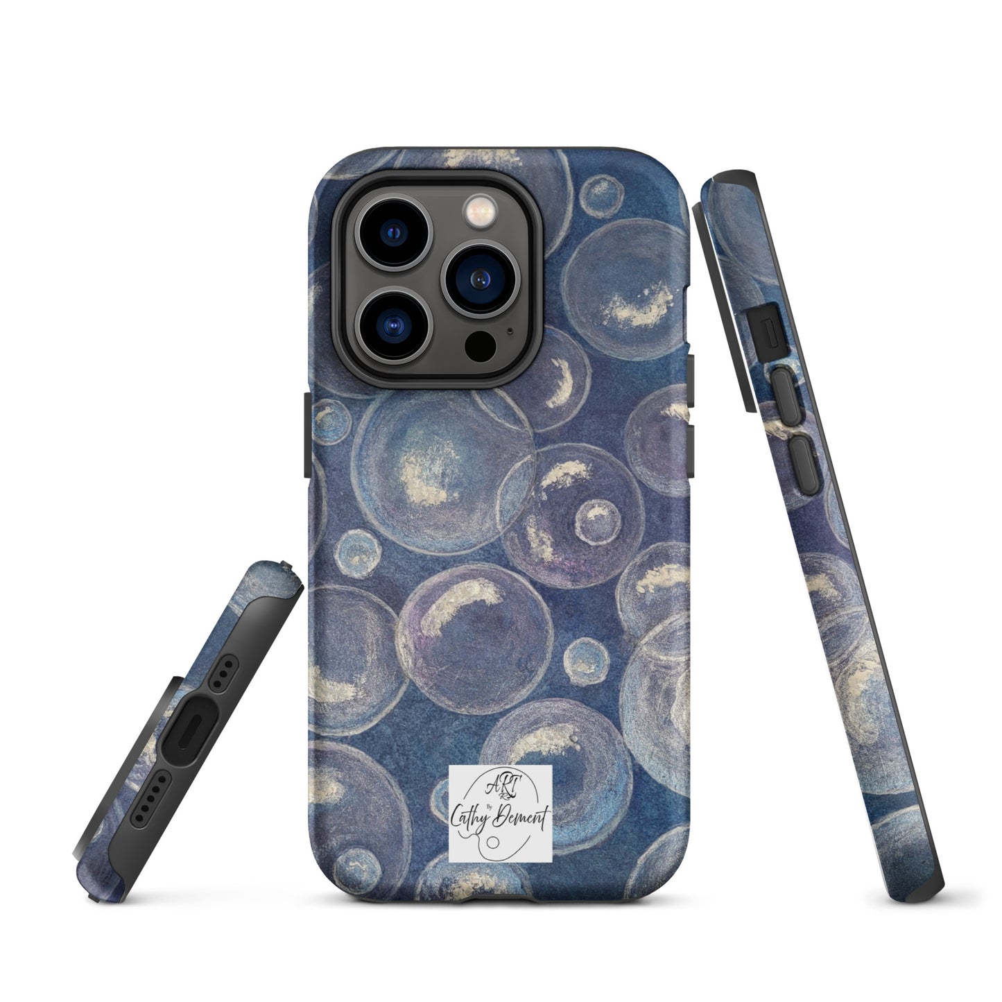 Tough Phone Case for iPhone® - Tranquil Reflections: Blue and White Bubbles Artwork Design