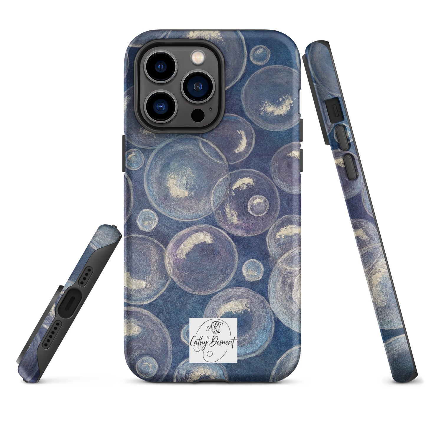 Tough Phone Case for iPhone® - Tranquil Reflections: Blue and White Bubbles Artwork Design