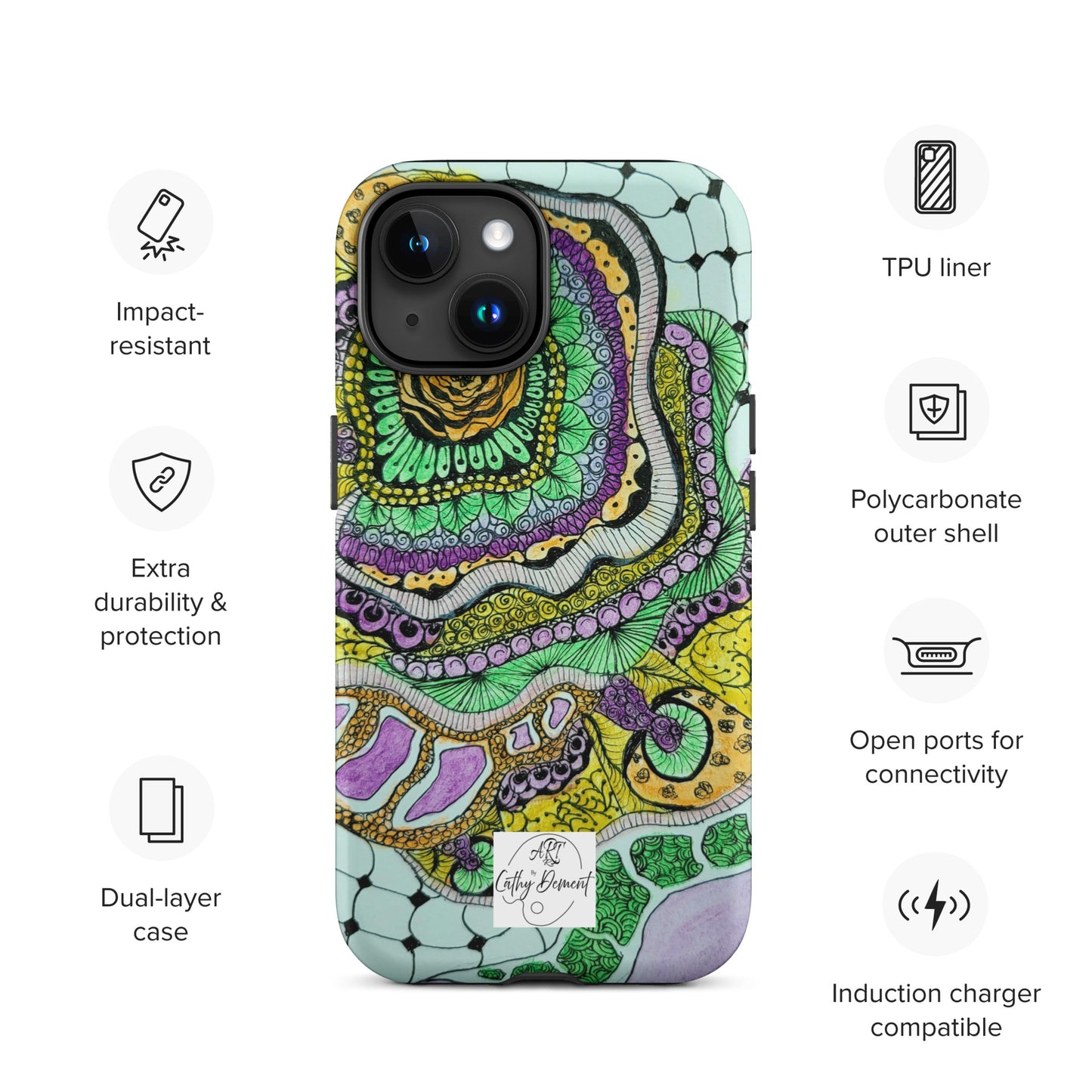 Tough Case for iPhone® - Zen Floral Bliss: Zentangle Design Artwork