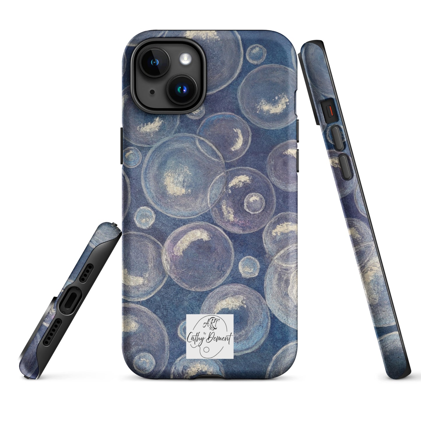 Tough Phone Case for iPhone® - Tranquil Reflections: Blue and White Bubbles Artwork Design