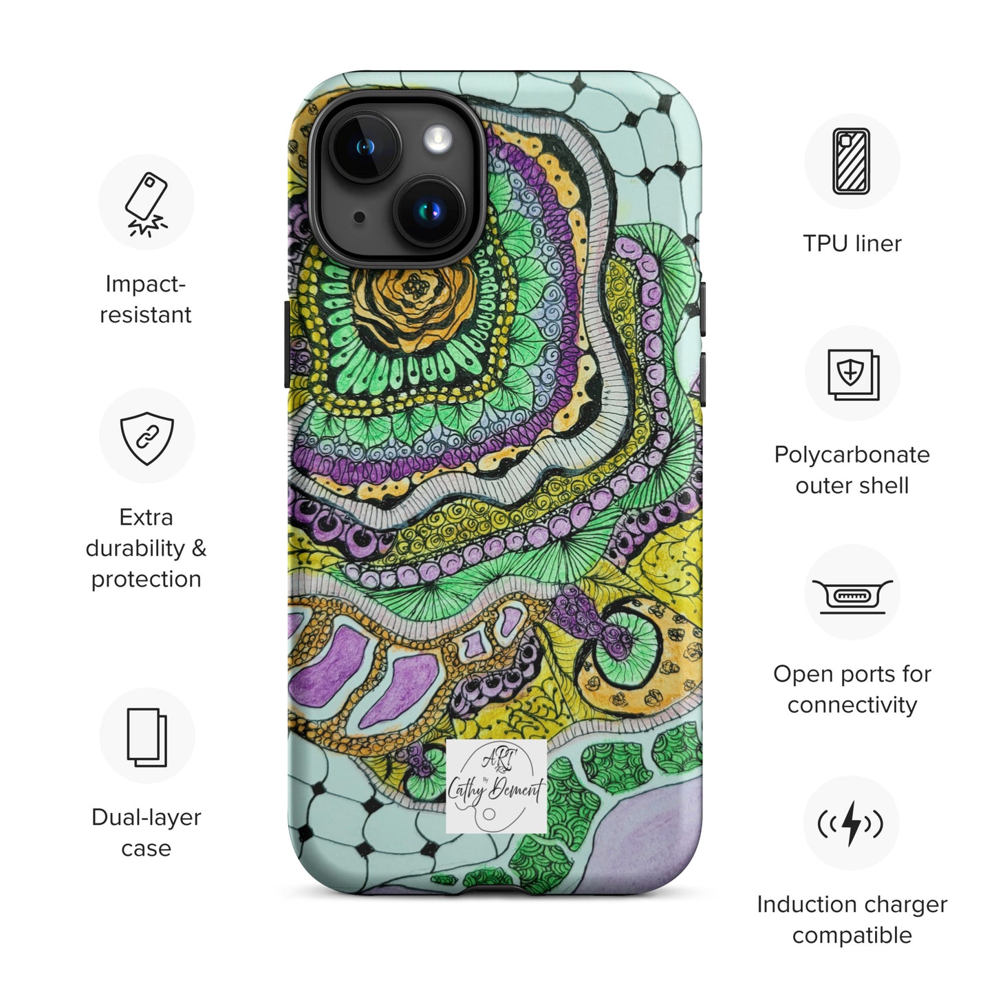 Tough Case for iPhone® - Zen Floral Bliss: Zentangle Design Artwork