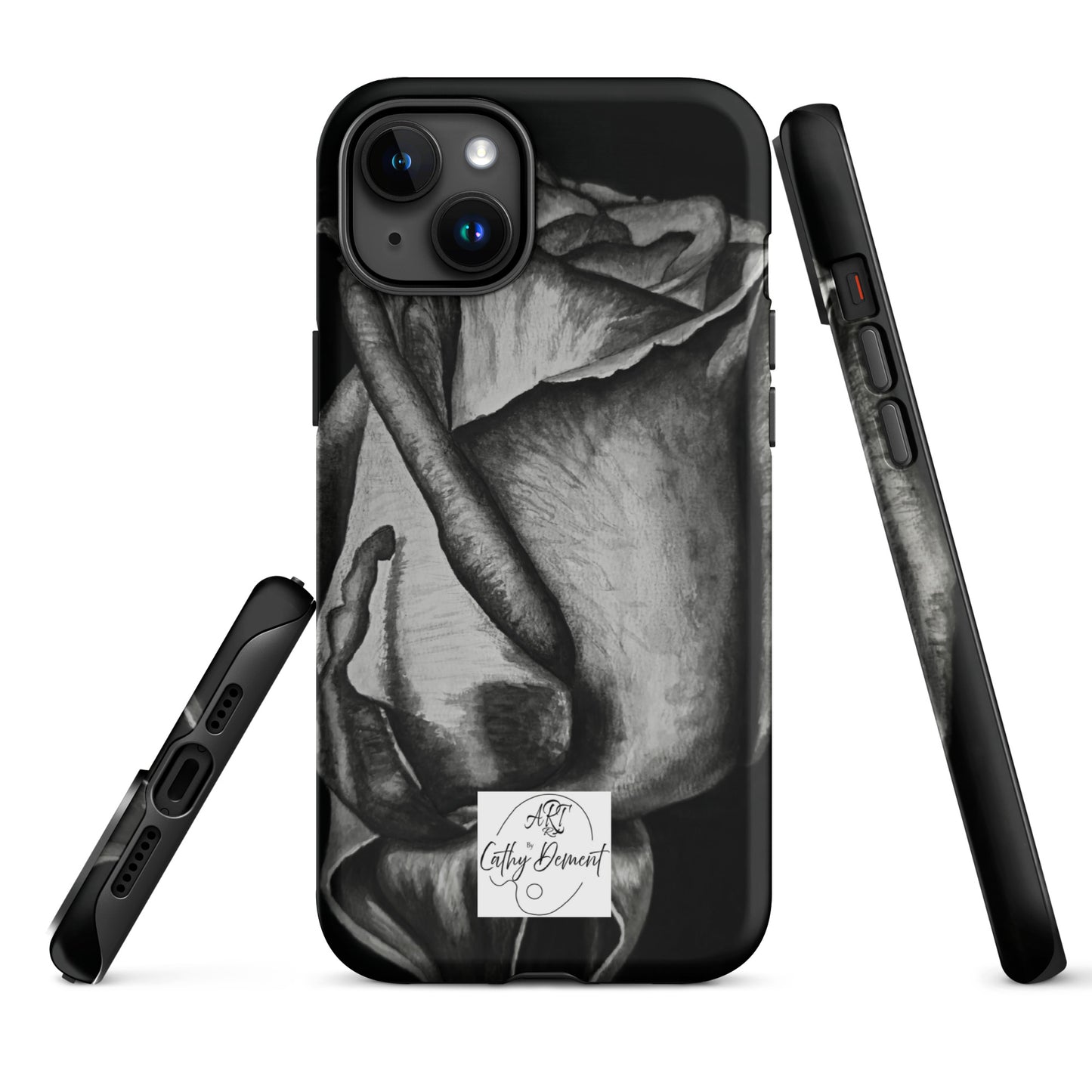 Tough Cell Phone Case for iPhone® - Dusk's Embrace: Monochrome Rose Artwork