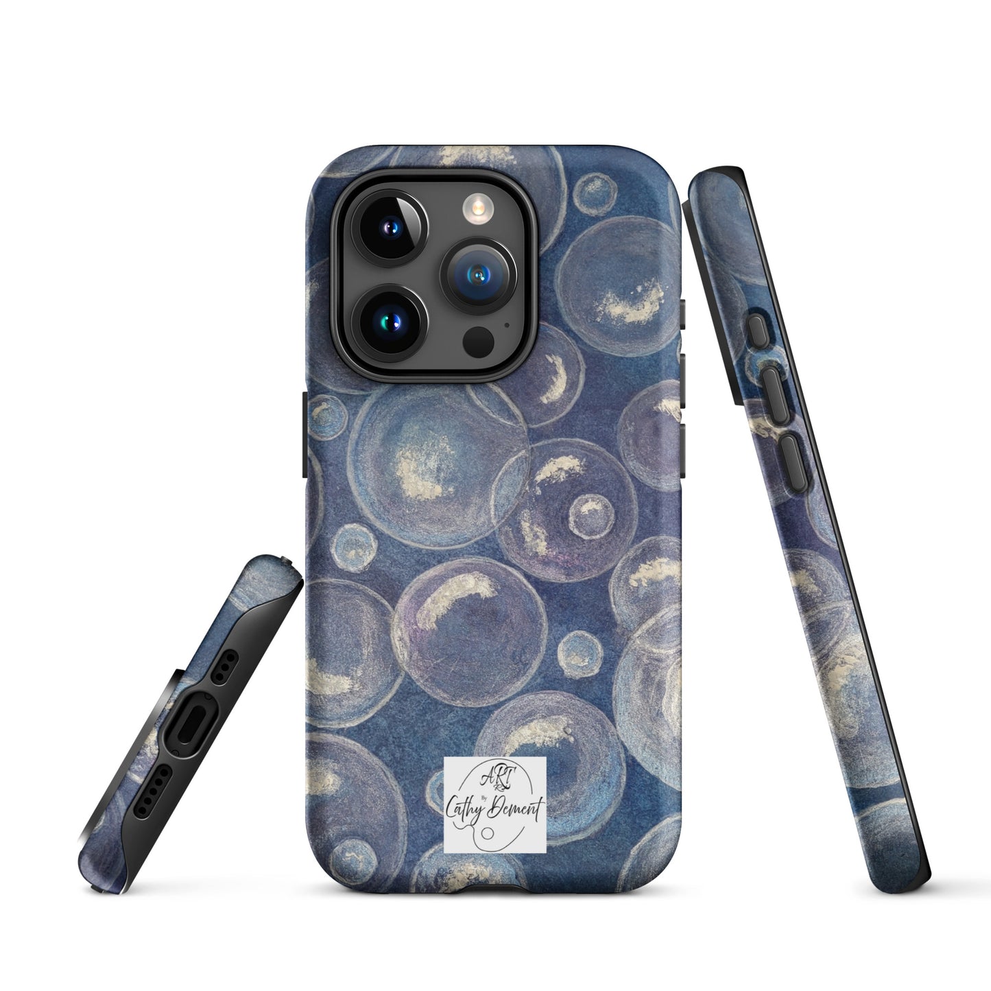 Tough Phone Case for iPhone® - Tranquil Reflections: Blue and White Bubbles Artwork Design