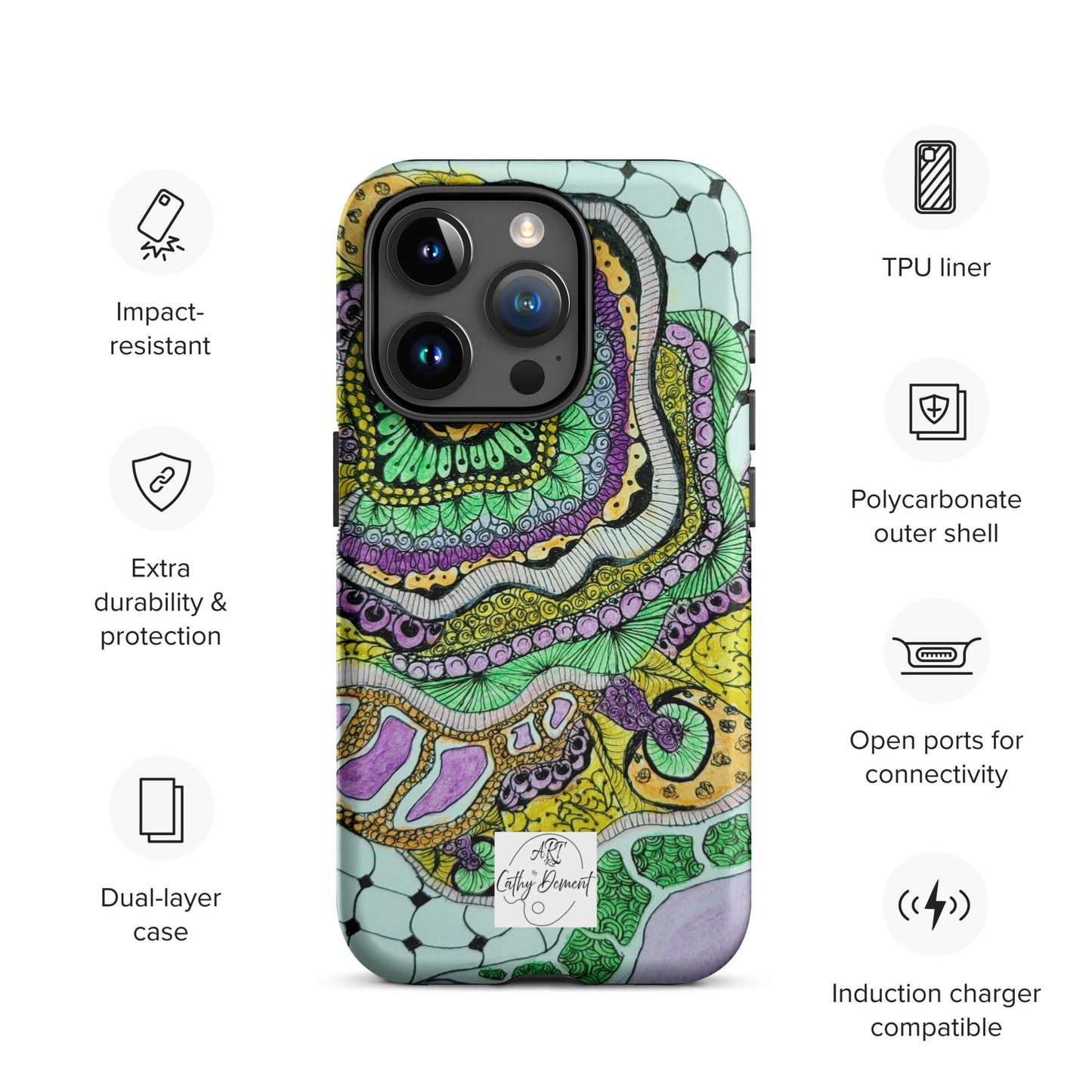 Tough Case for iPhone® - Zen Floral Bliss: Zentangle Design Artwork