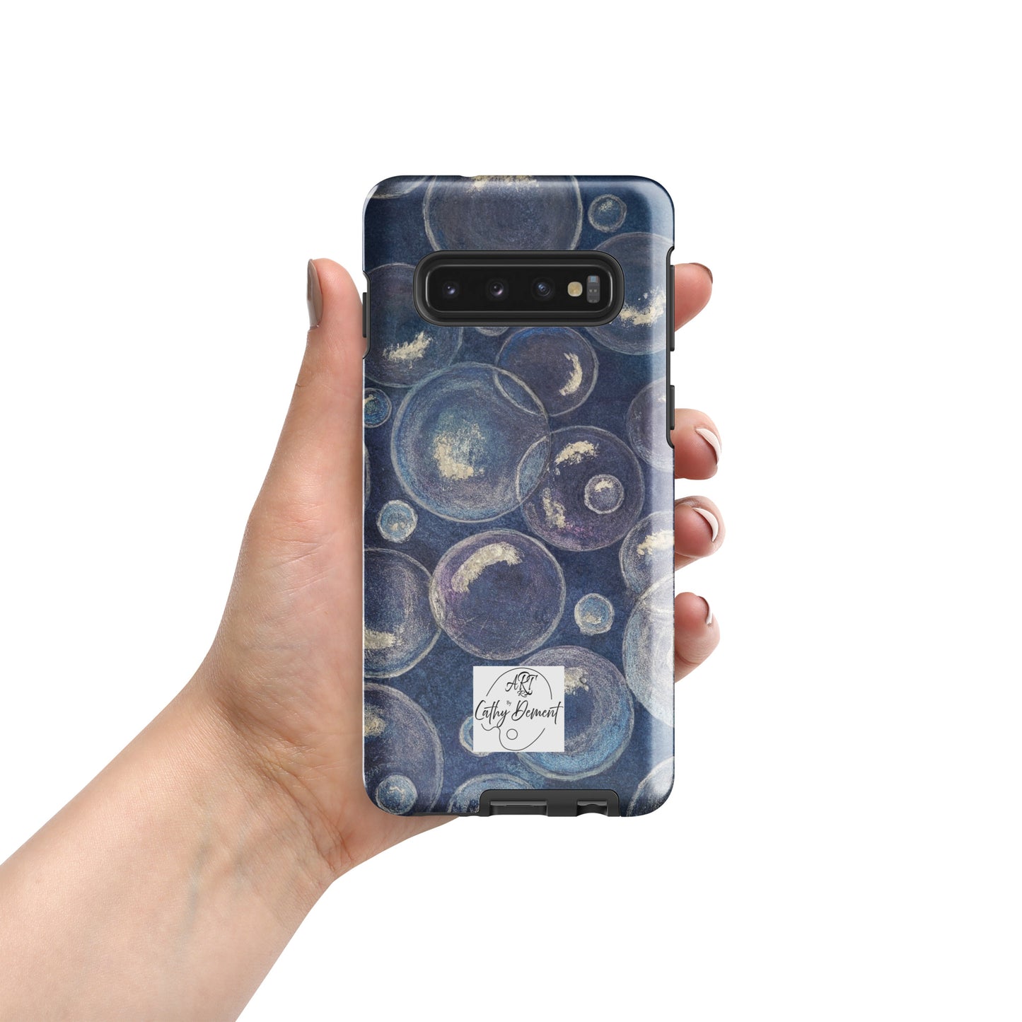 Tough Case for Samsung® Phones - Tranquil Reflections: Blue and White Bubble Artwork Design