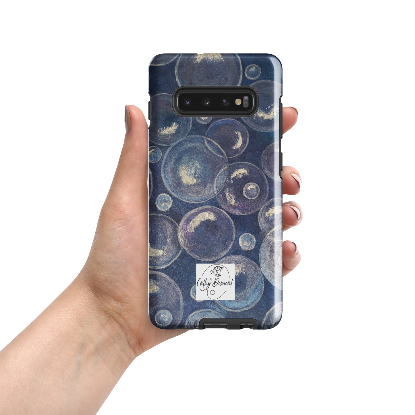 Tough Case for Samsung® Phones - Tranquil Reflections: Blue and White Bubble Artwork Design