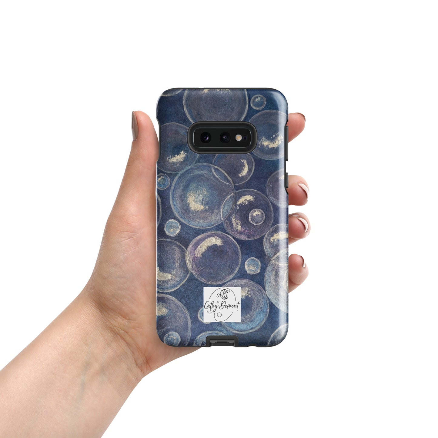 Tough Case for Samsung® Phones - Tranquil Reflections: Blue and White Bubble Artwork Design