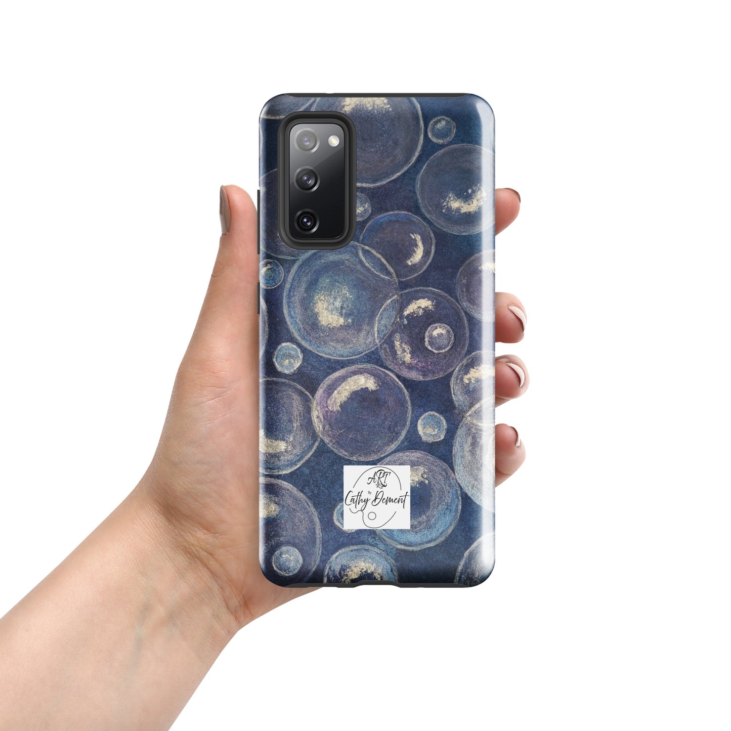 Tough Case for Samsung® Phones - Tranquil Reflections: Blue and White Bubble Artwork Design