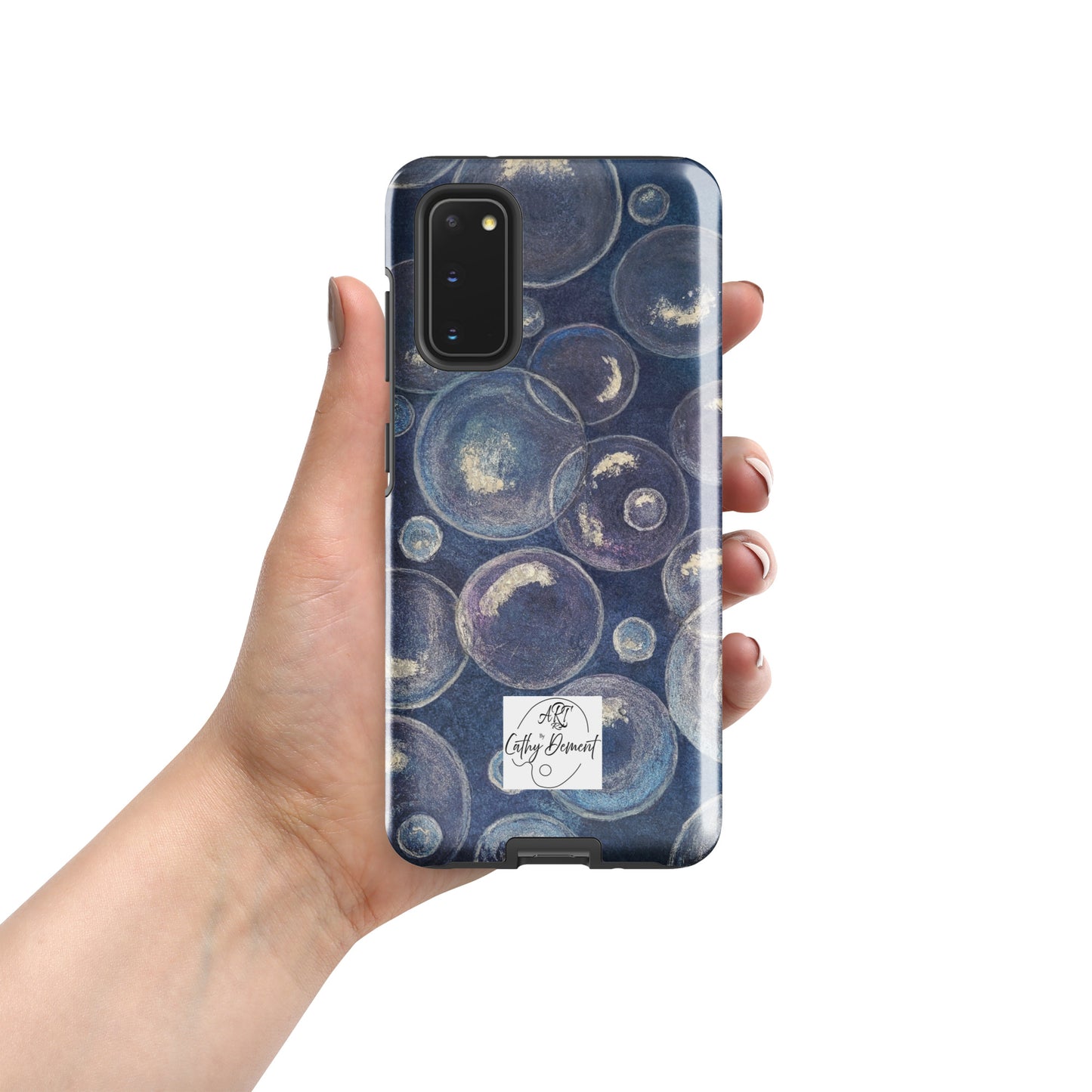 Tough Case for Samsung® Phones - Tranquil Reflections: Blue and White Bubble Artwork Design