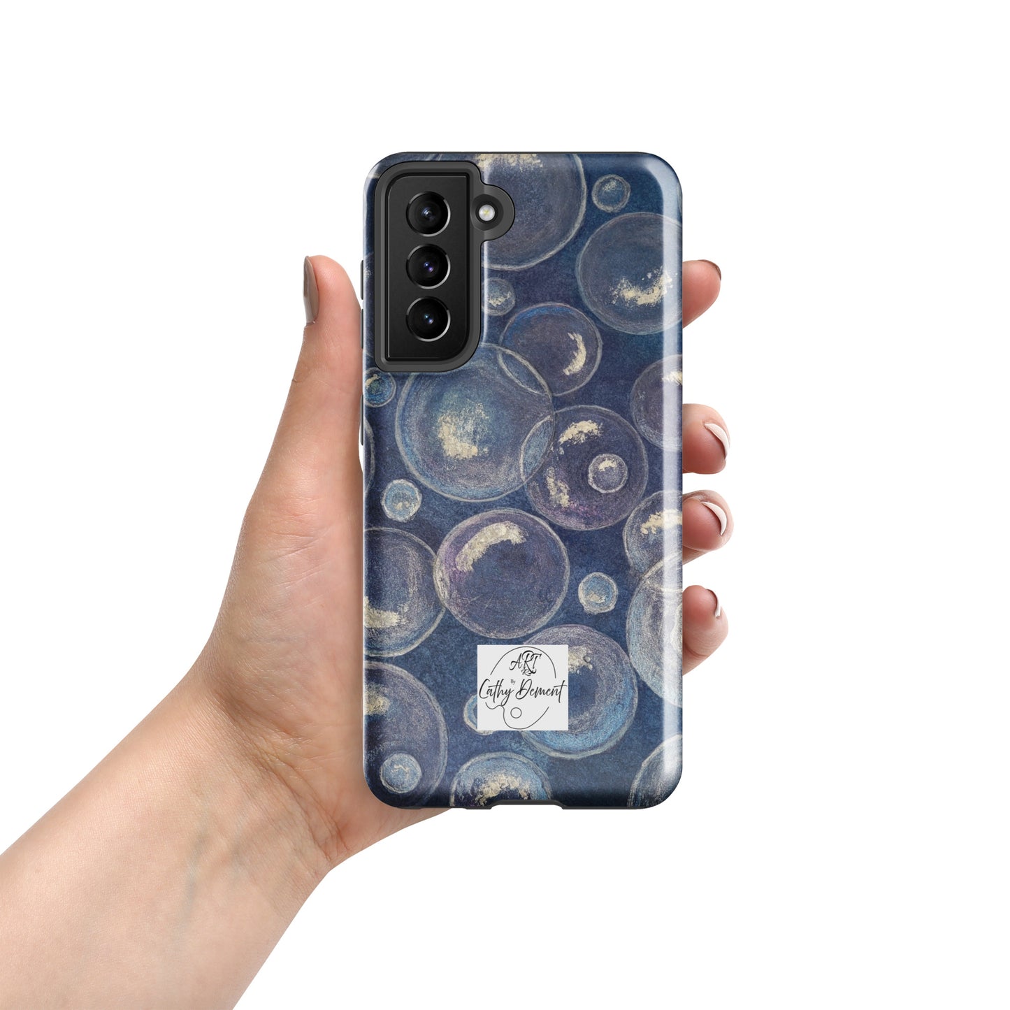 Tough Case for Samsung® Phones - Tranquil Reflections: Blue and White Bubble Artwork Design