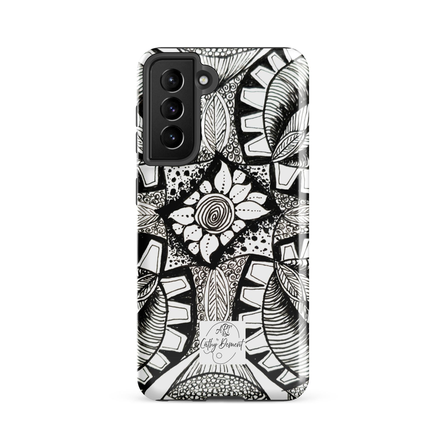 Tough Case for Samsung® - Zen-dala, Monochrome Zentangle Artwork Design, Artsy Cellphone Case