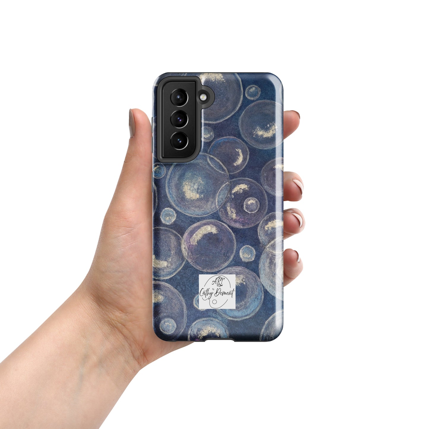 Tough Case for Samsung® Phones - Tranquil Reflections: Blue and White Bubble Artwork Design