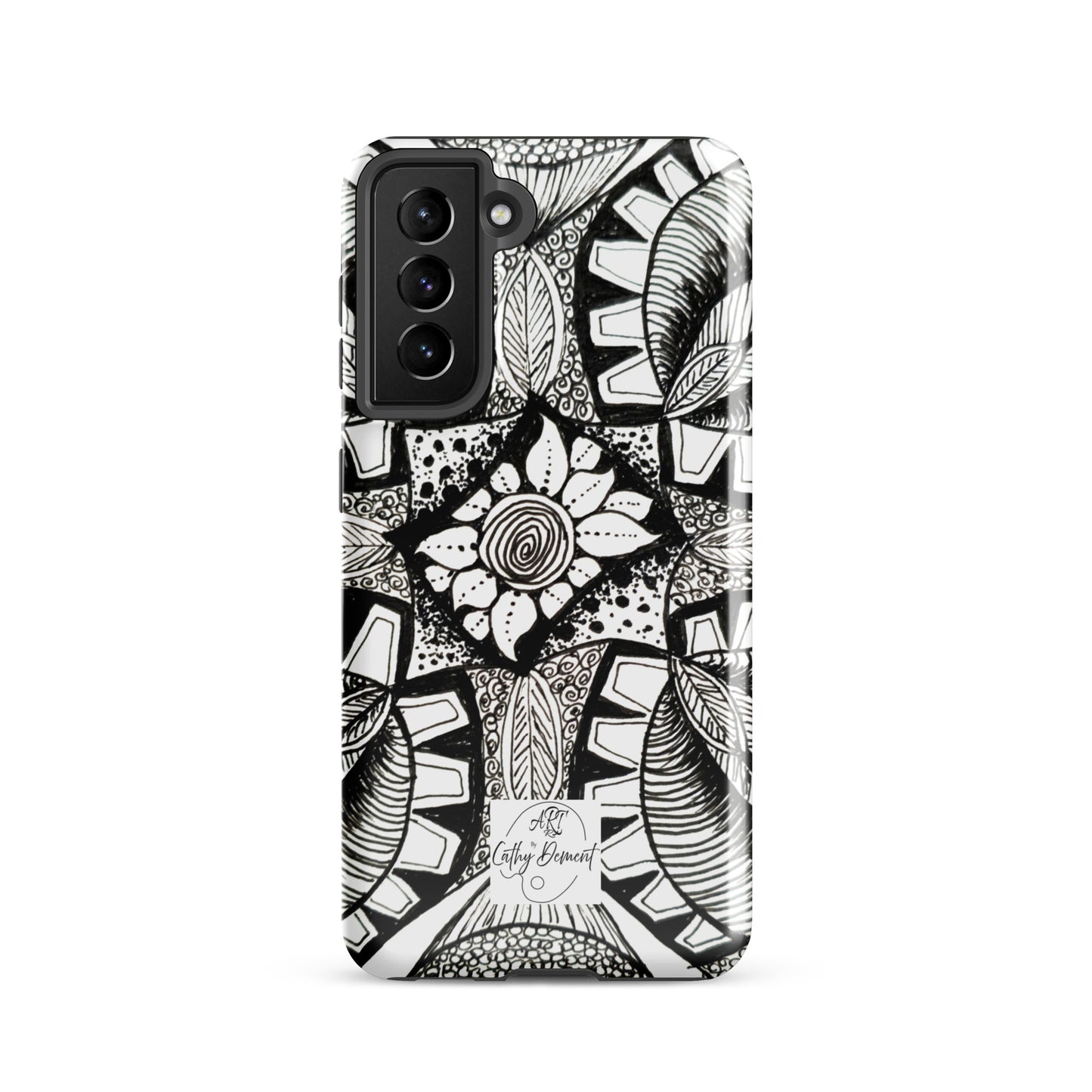 Tough Case for Samsung® - Zen-dala, Monochrome Zentangle Artwork Design, Artsy Cellphone Case