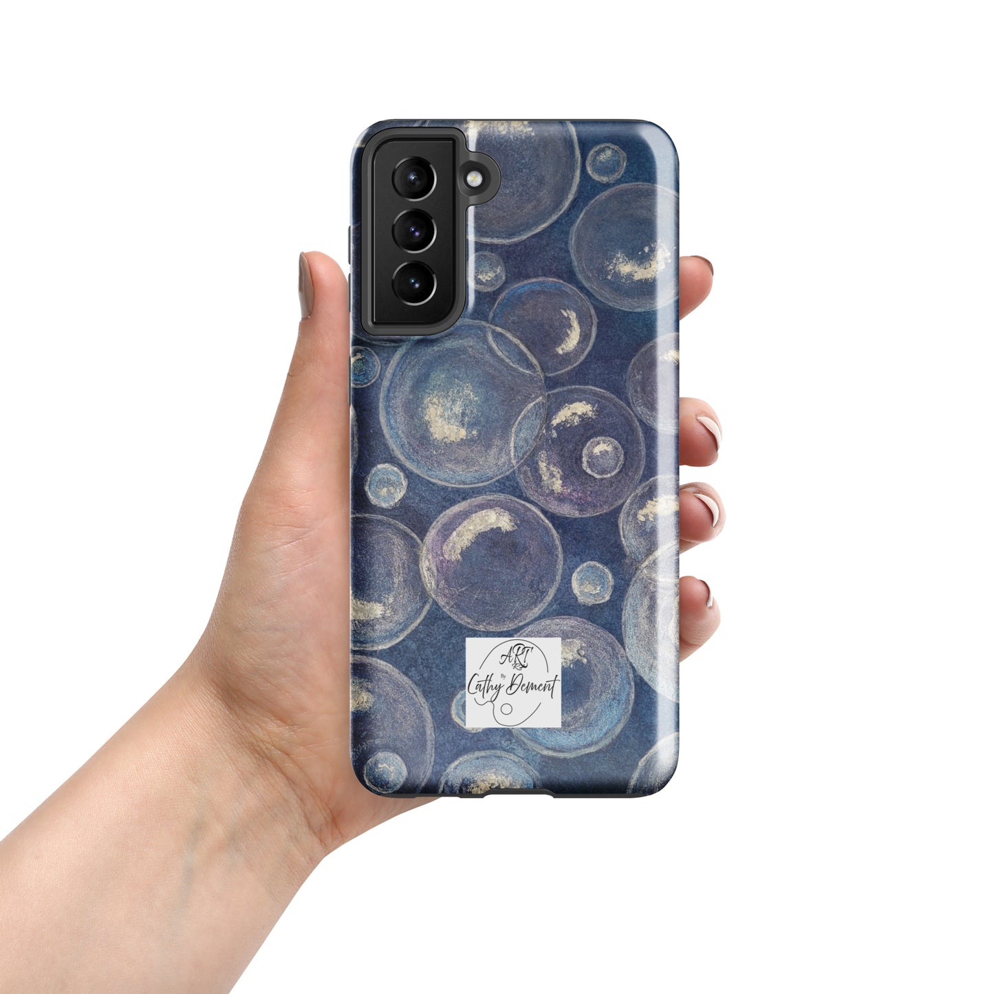 Tough Case for Samsung® Phones - Tranquil Reflections: Blue and White Bubble Artwork Design