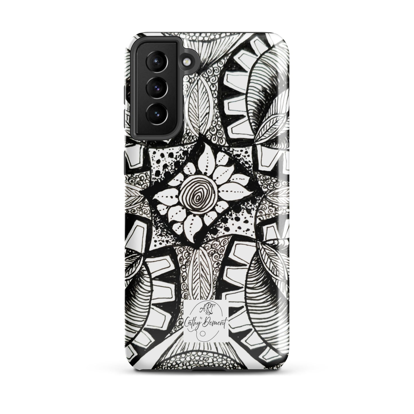 Tough Case for Samsung® - Zen-dala, Monochrome Zentangle Artwork Design, Artsy Cellphone Case