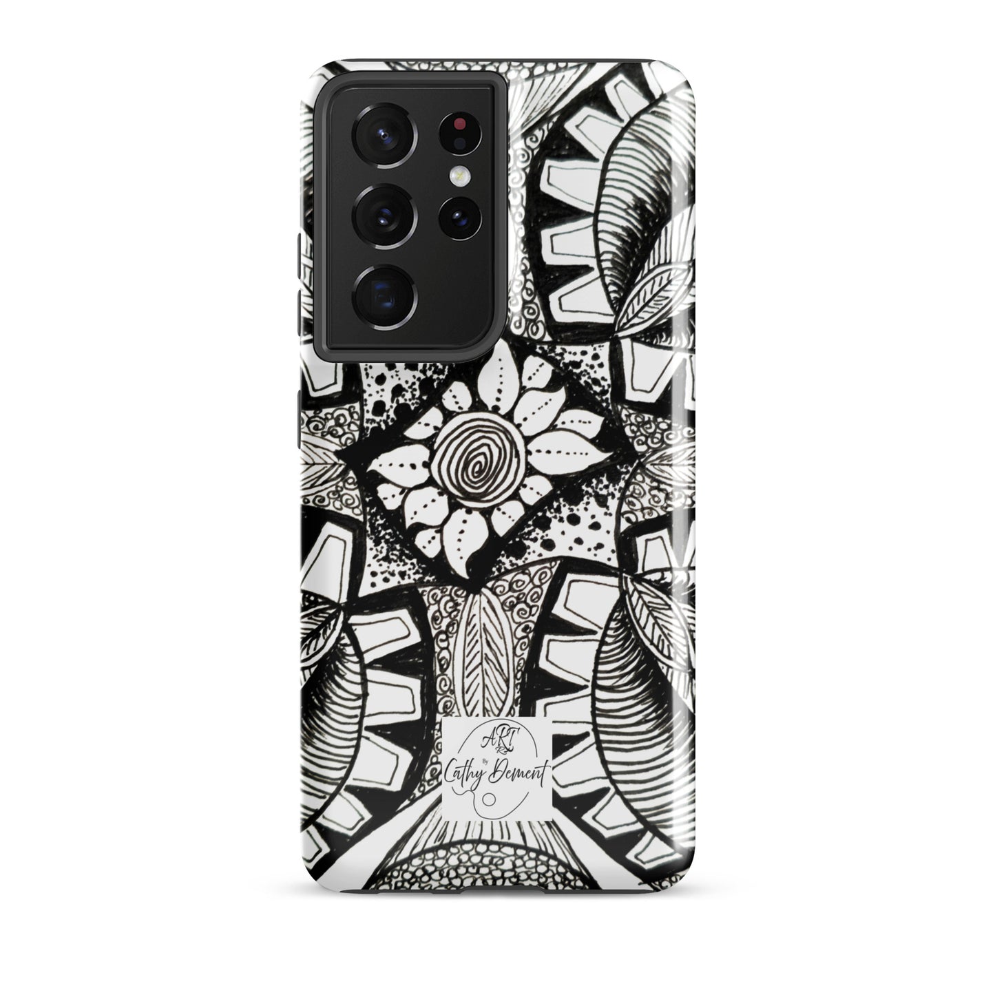 Tough Case for Samsung® - Zen-dala, Monochrome Zentangle Artwork Design, Artsy Cellphone Case