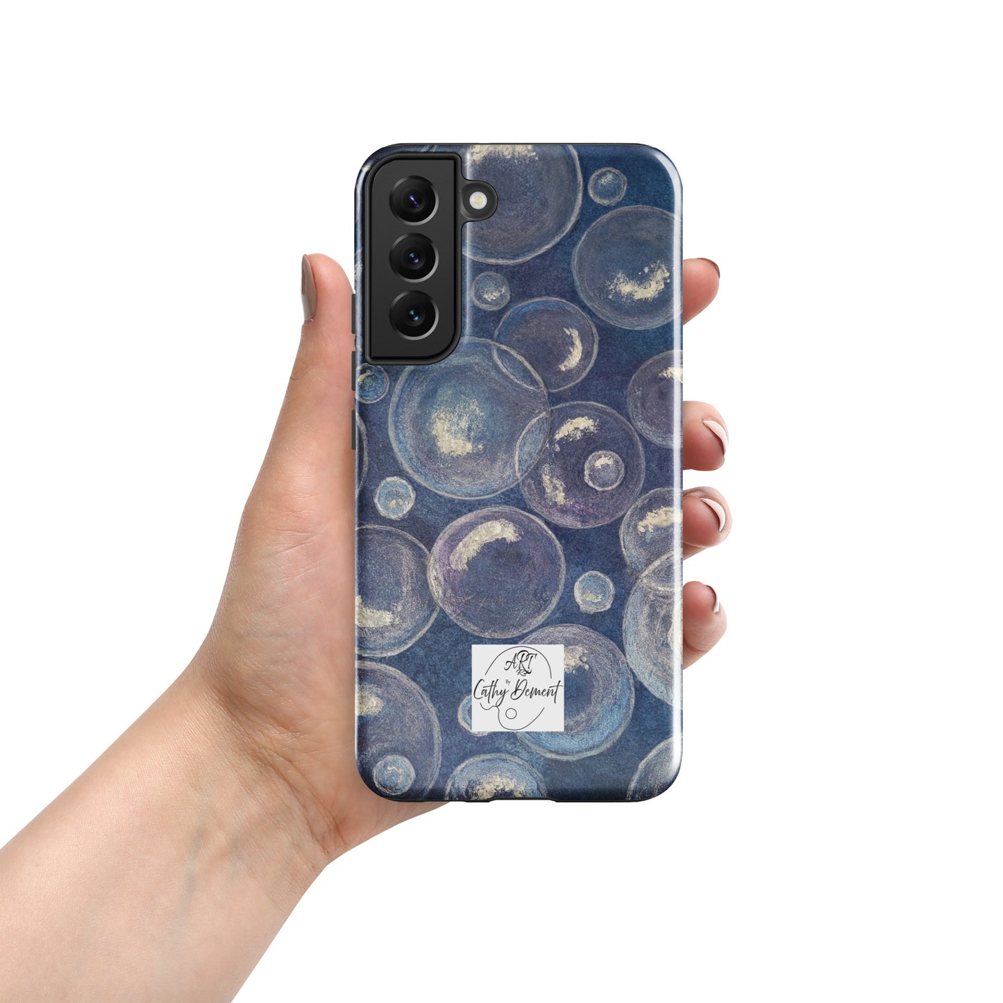 Tough Case for Samsung® Phones - Tranquil Reflections: Blue and White Bubble Artwork Design