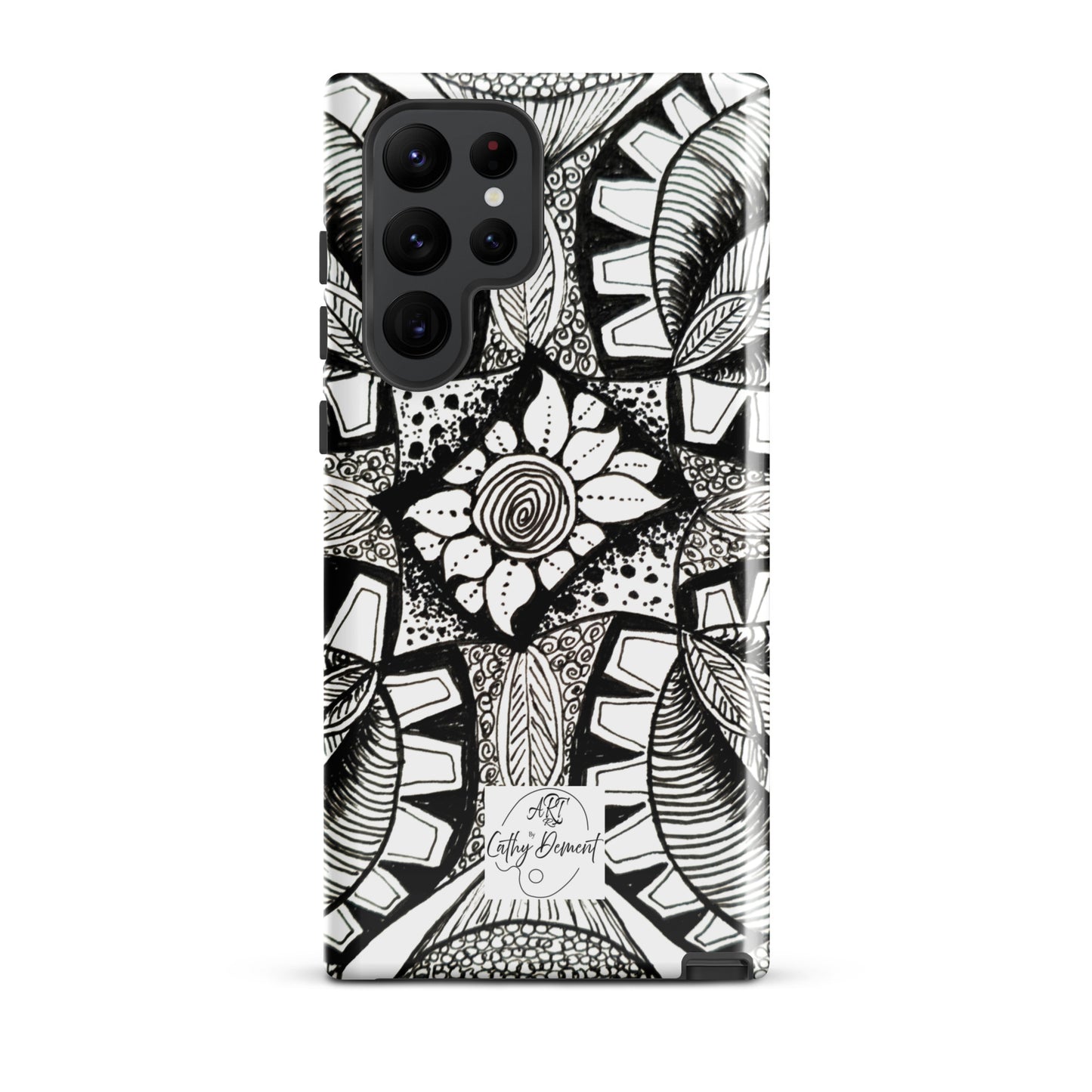 Tough Case for Samsung® - Zen-dala, Monochrome Zentangle Artwork Design, Artsy Cellphone Case