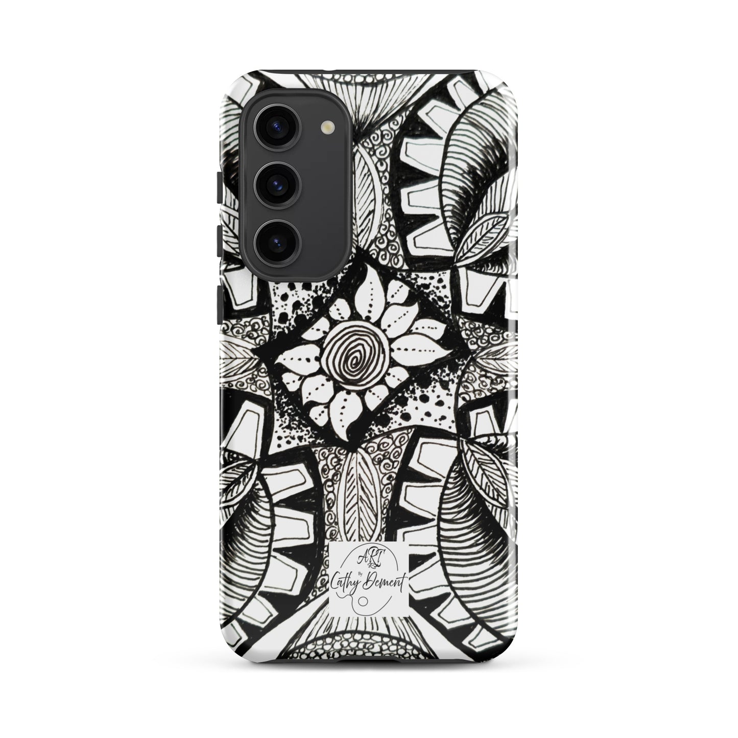 Tough Case for Samsung® - Zen-dala, Monochrome Zentangle Artwork Design, Artsy Cellphone Case