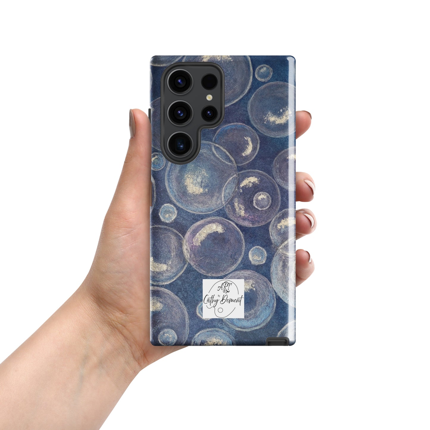 Tough Case for Samsung® Phones - Tranquil Reflections: Blue and White Bubble Artwork Design