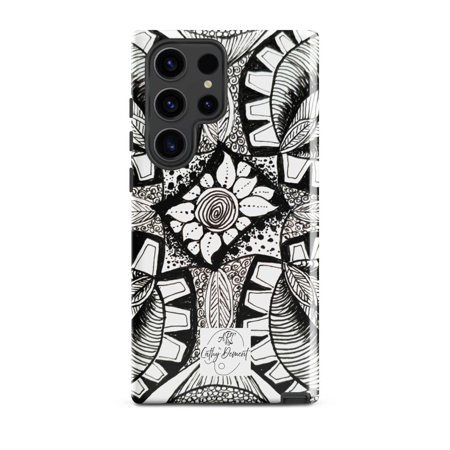 Tough Case for Samsung® - Zen-dala, Monochrome Zentangle Artwork Design, Artsy Cellphone Case