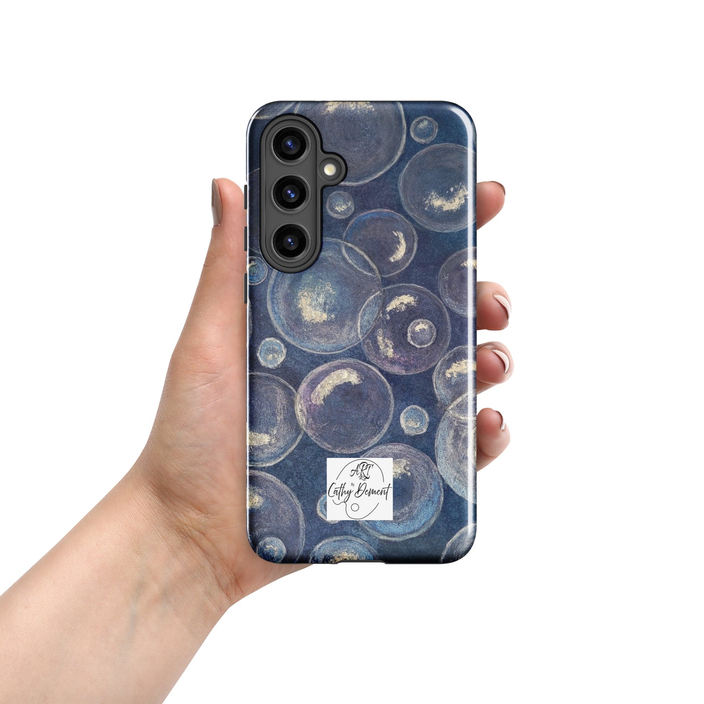 Tough Case for Samsung® Phones - Tranquil Reflections: Blue and White Bubble Artwork Design