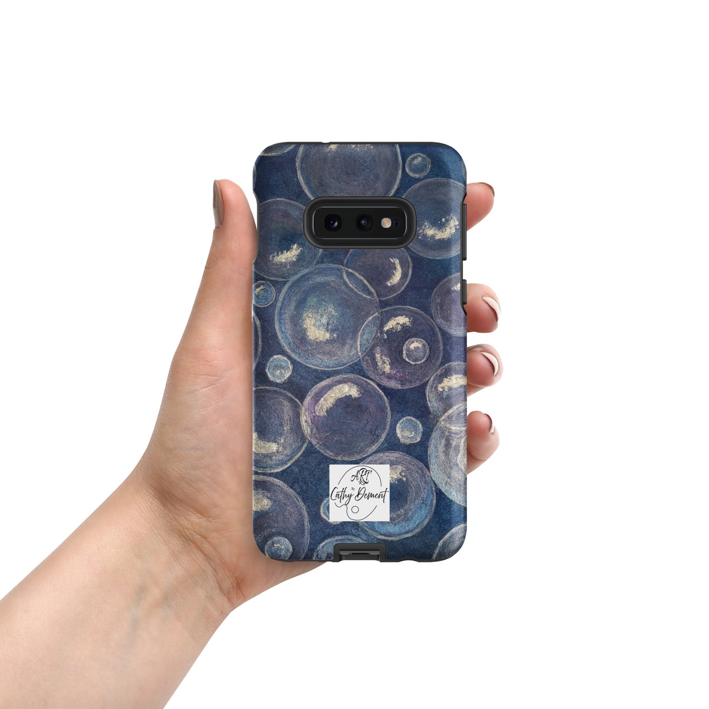 Tough Case for Samsung® Phones - Tranquil Reflections: Blue and White Bubble Artwork Design