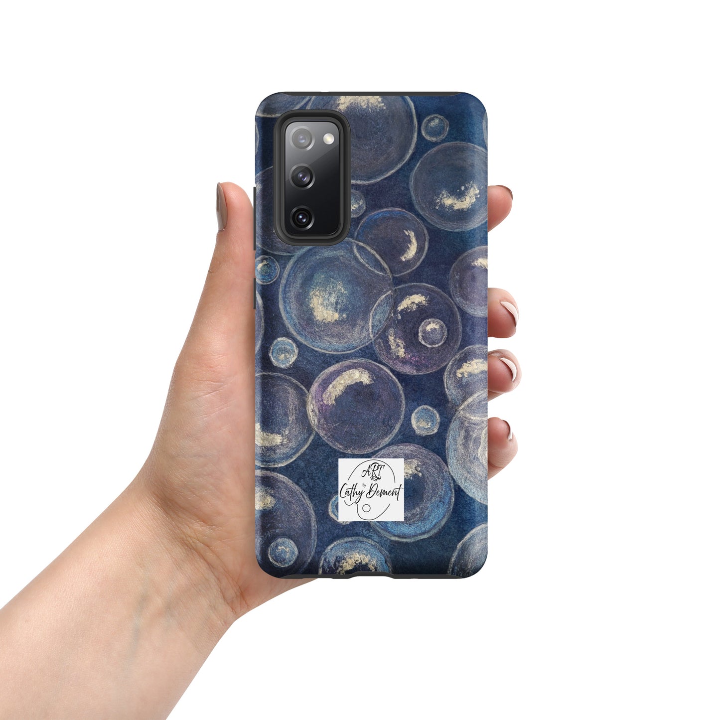 Tough Case for Samsung® Phones - Tranquil Reflections: Blue and White Bubble Artwork Design