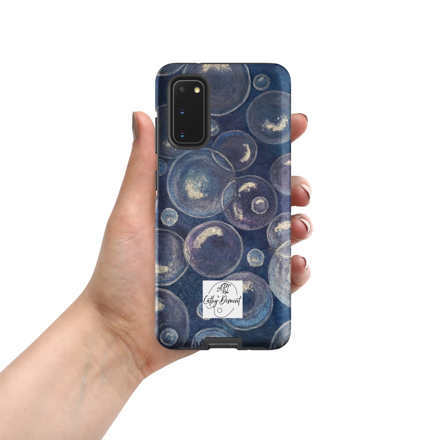 Tough Case for Samsung® Phones - Tranquil Reflections: Blue and White Bubble Artwork Design