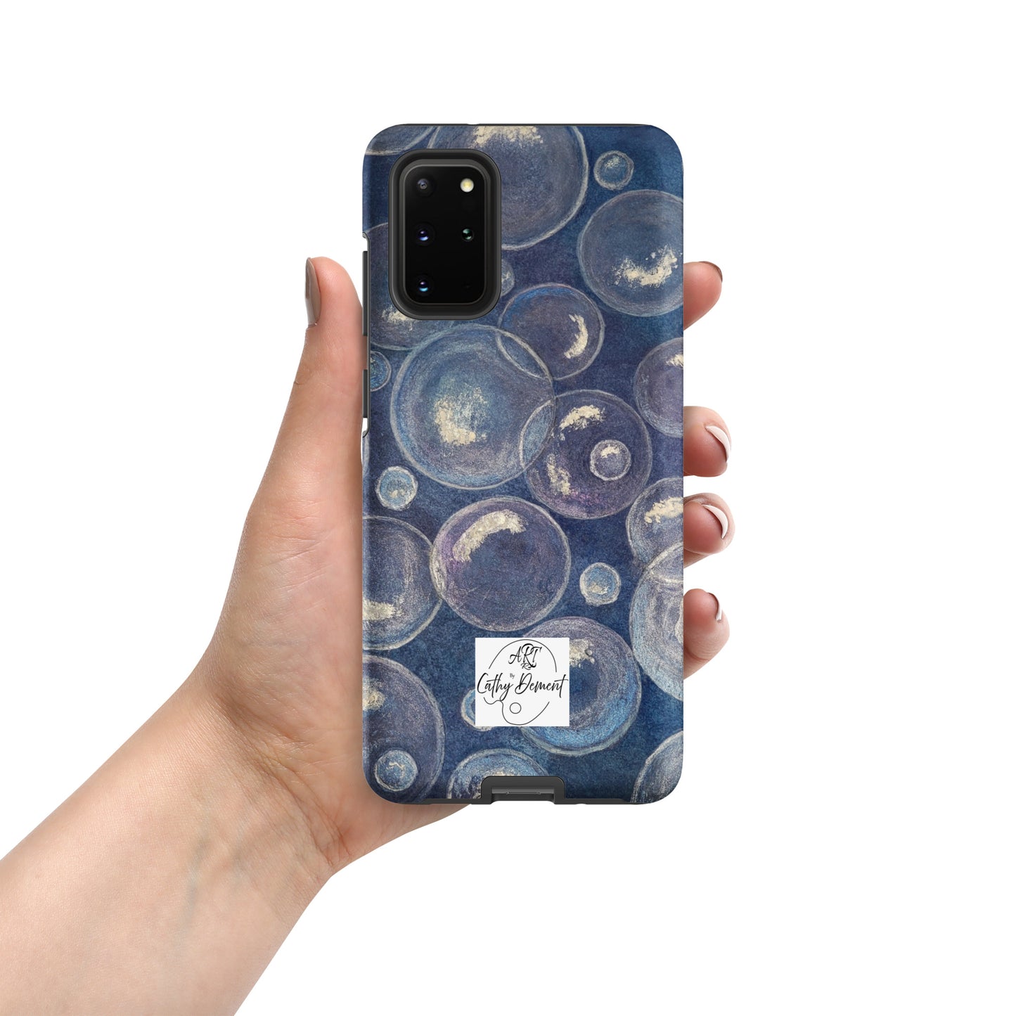 Tough Case for Samsung® Phones - Tranquil Reflections: Blue and White Bubble Artwork Design