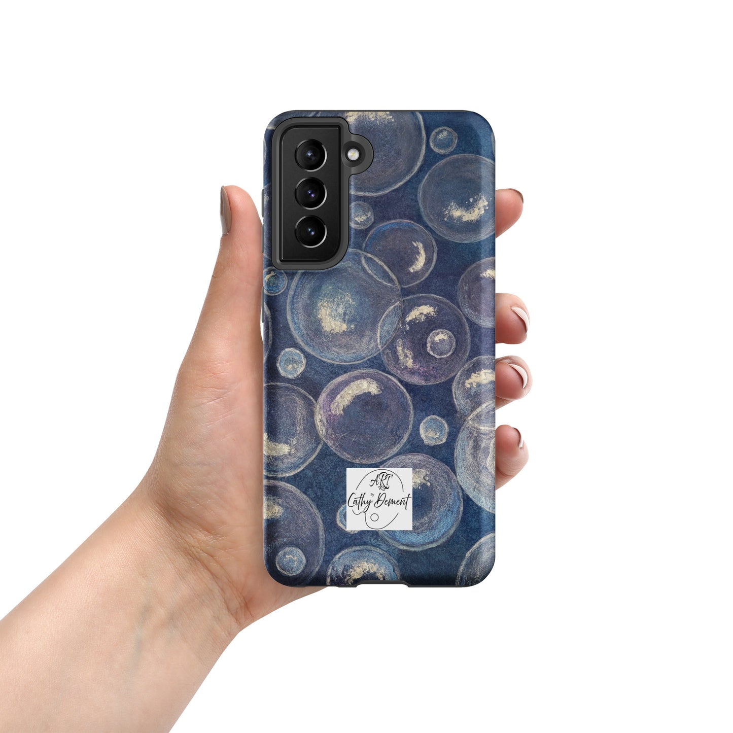 Tough Case for Samsung® Phones - Tranquil Reflections: Blue and White Bubble Artwork Design