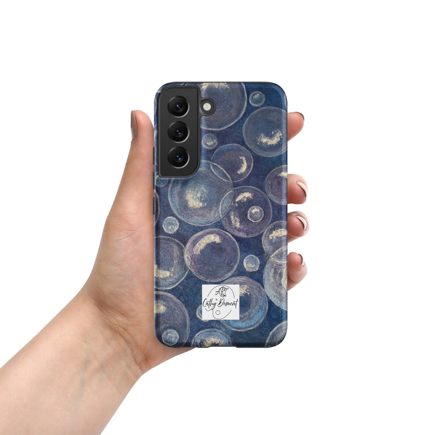 Tough Case for Samsung® Phones - Tranquil Reflections: Blue and White Bubble Artwork Design