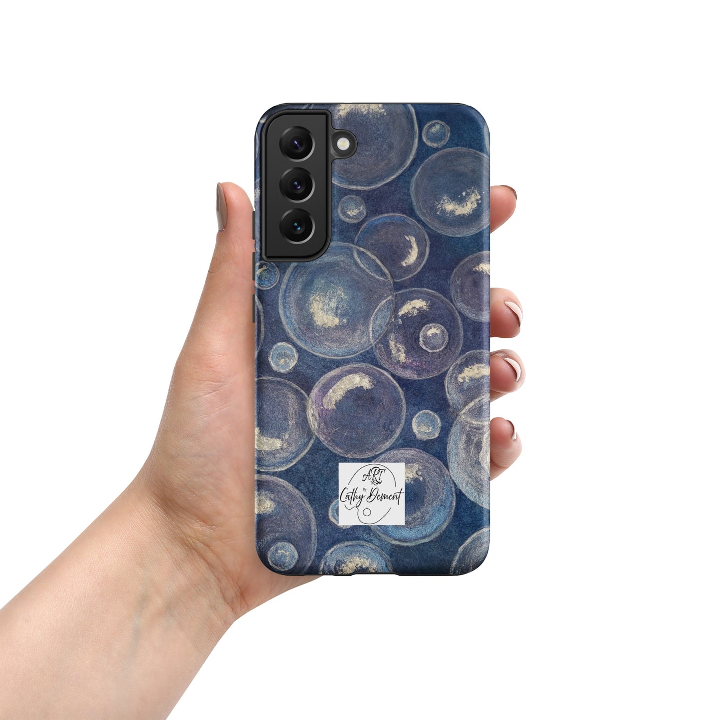 Tough Case for Samsung® Phones - Tranquil Reflections: Blue and White Bubble Artwork Design