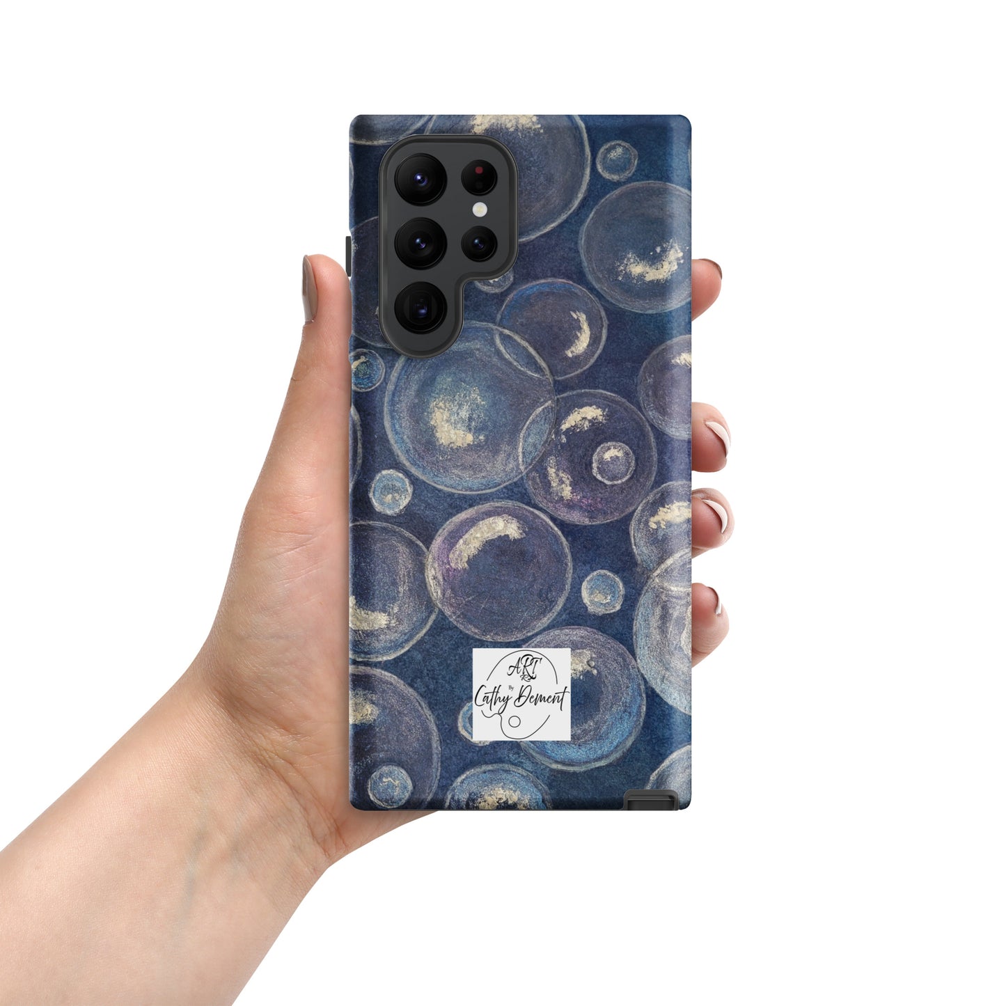 Tough Case for Samsung® Phones - Tranquil Reflections: Blue and White Bubble Artwork Design