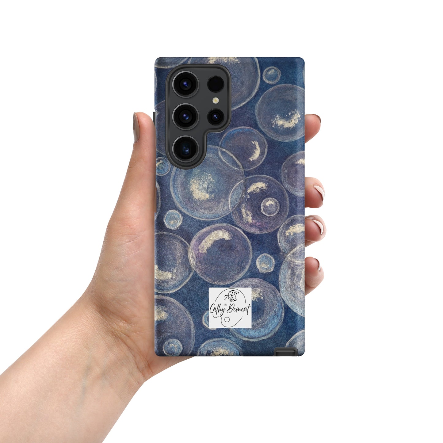 Tough Case for Samsung® Phones - Tranquil Reflections: Blue and White Bubble Artwork Design