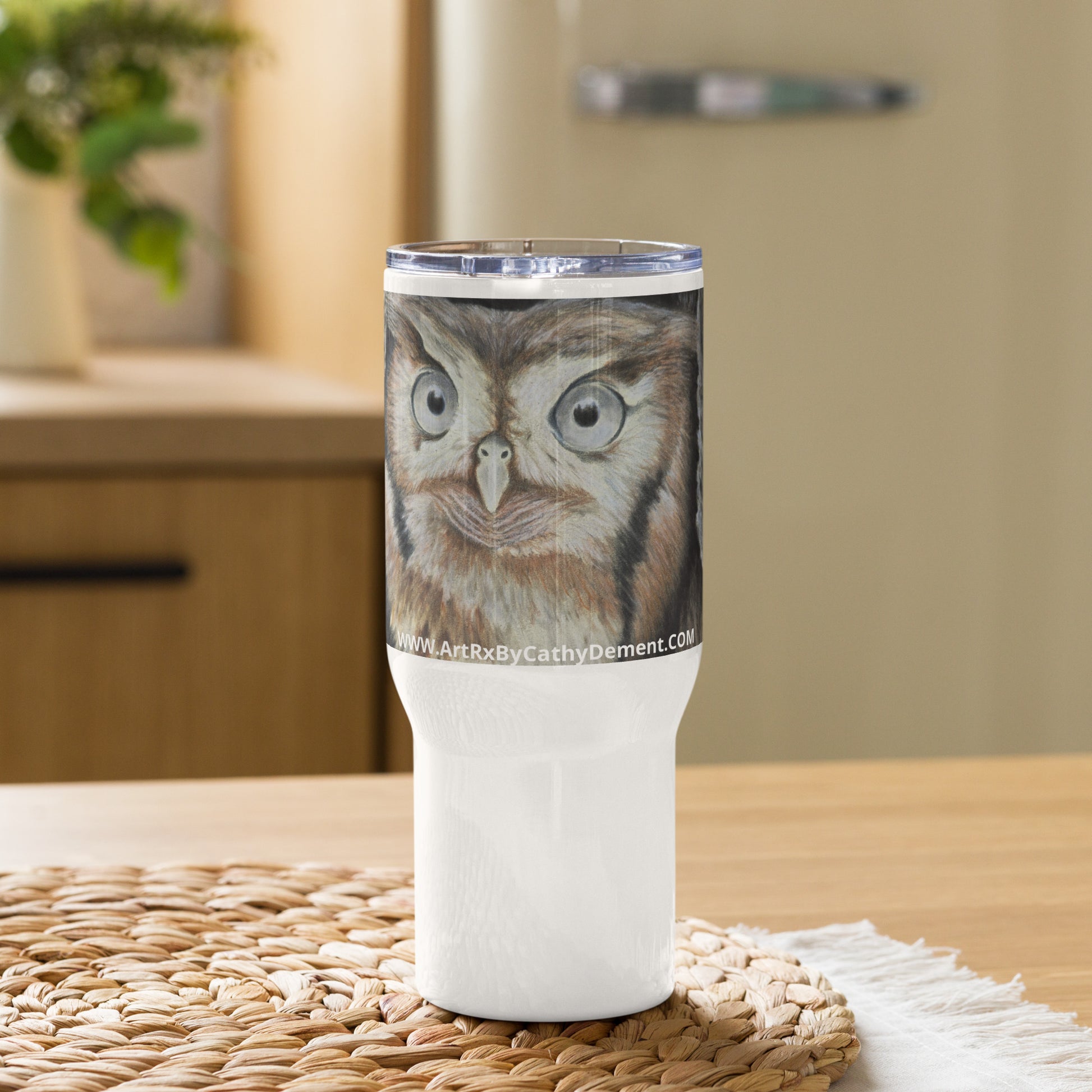 Owl Serenity: Owl in Tree Design Travel Mug With Handle 