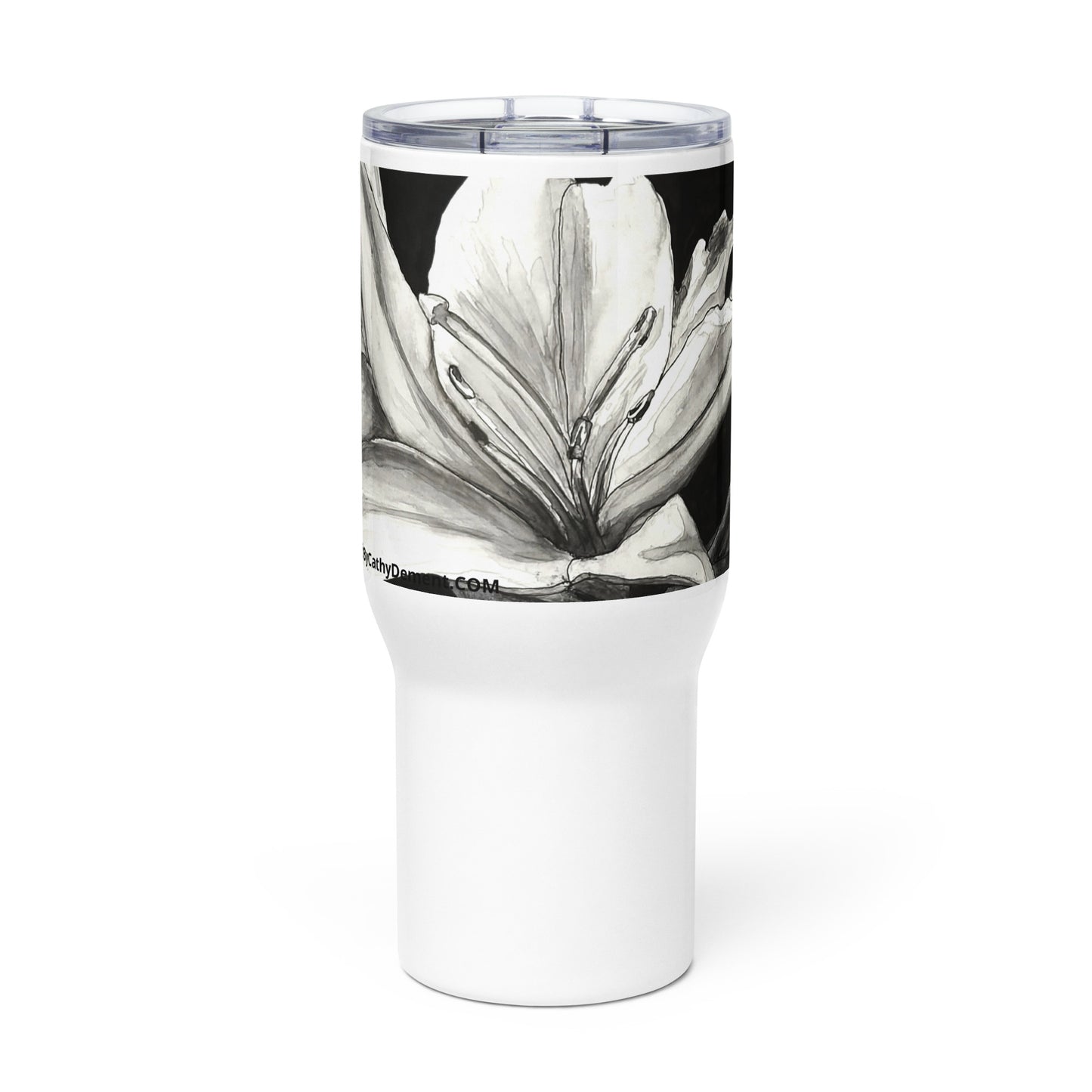 Floral Elegance: Lily Design Travel Mug With Handle