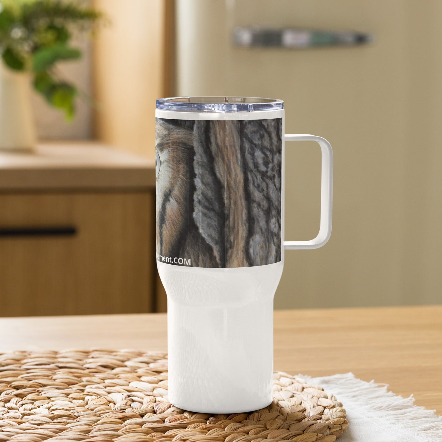 Owl Serenity: Owl in Tree Design Travel Mug With Handle