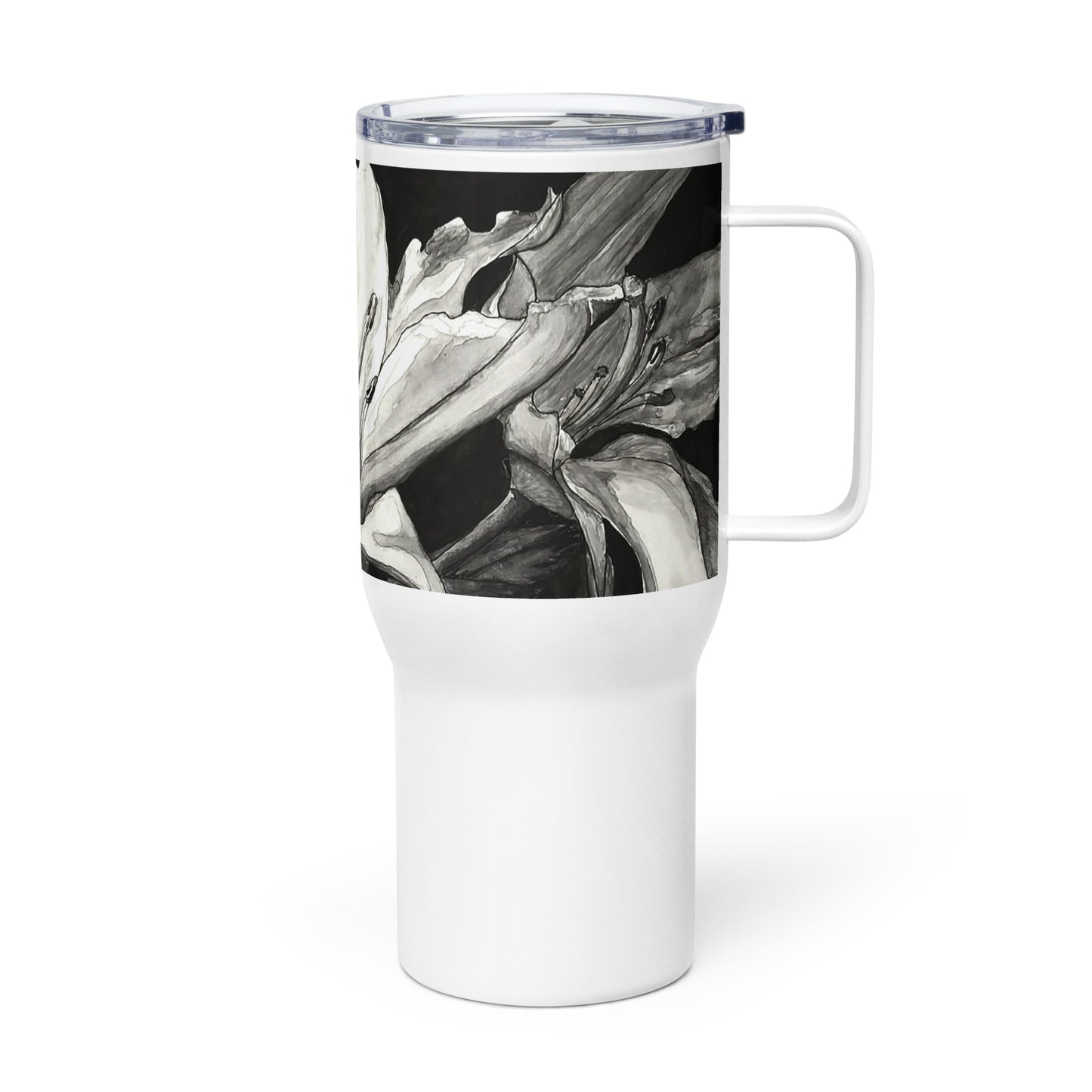 Floral Elegance: Lily Design Travel Mug With Handle