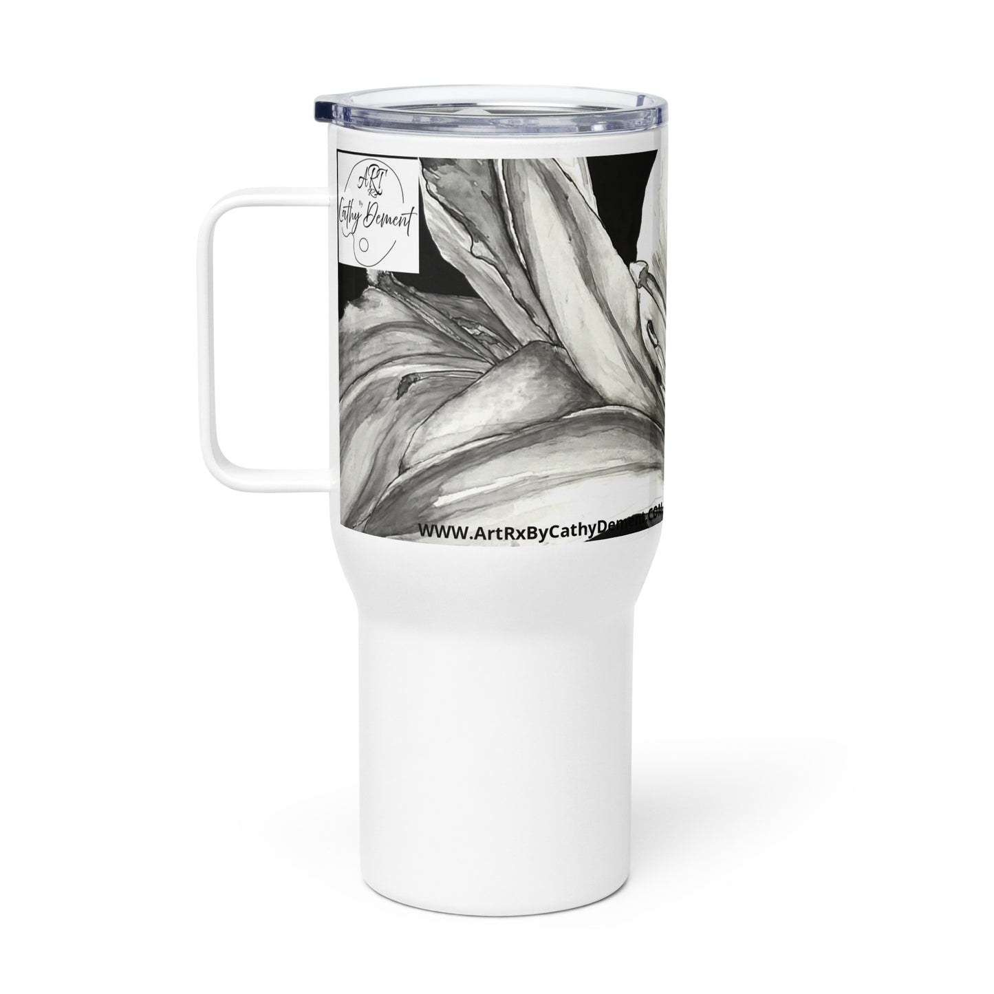 Floral Elegance: Lily Design Travel Mug With Handle