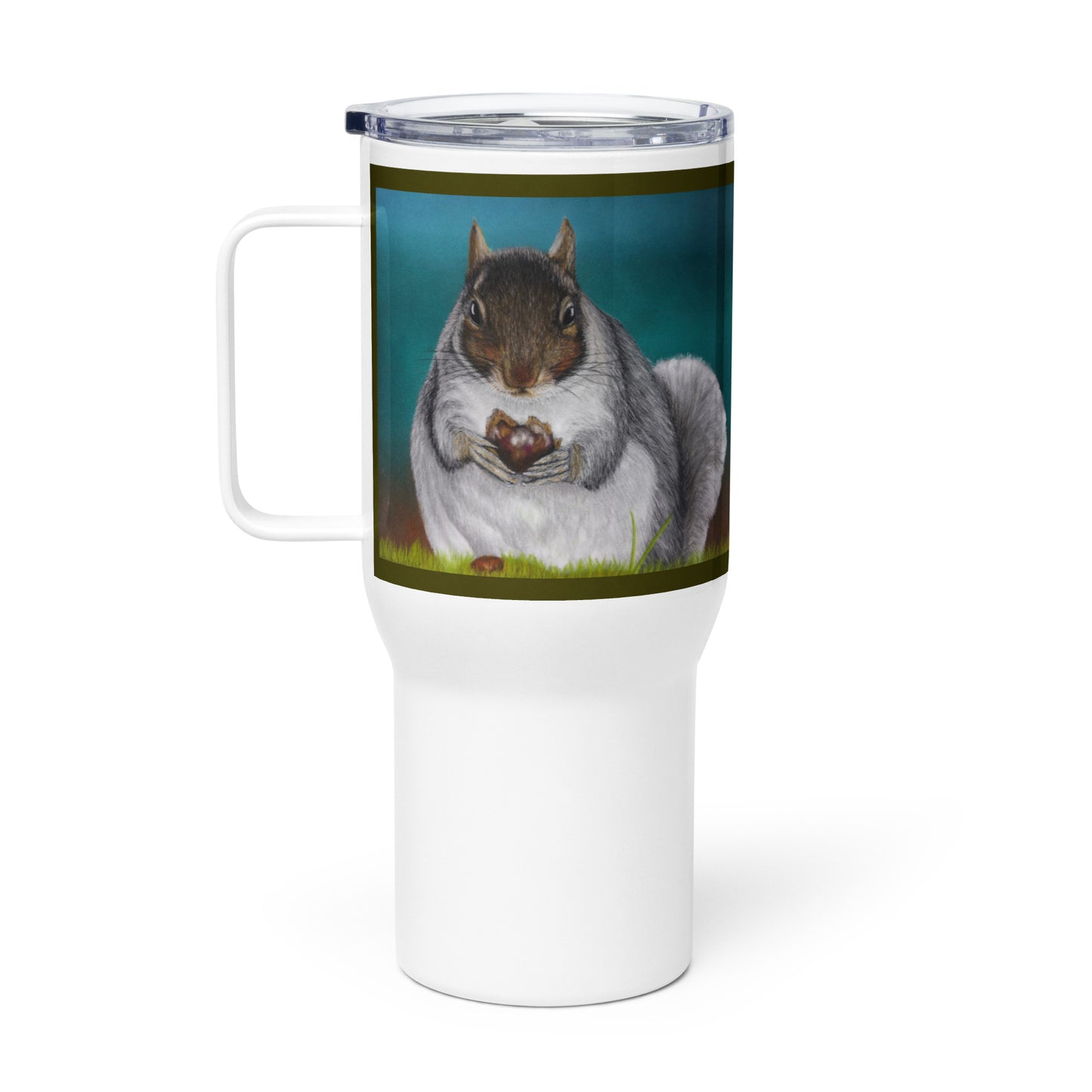 A Little Nutty: Cute Squirrel With a Nut Design Travel mug with a handle