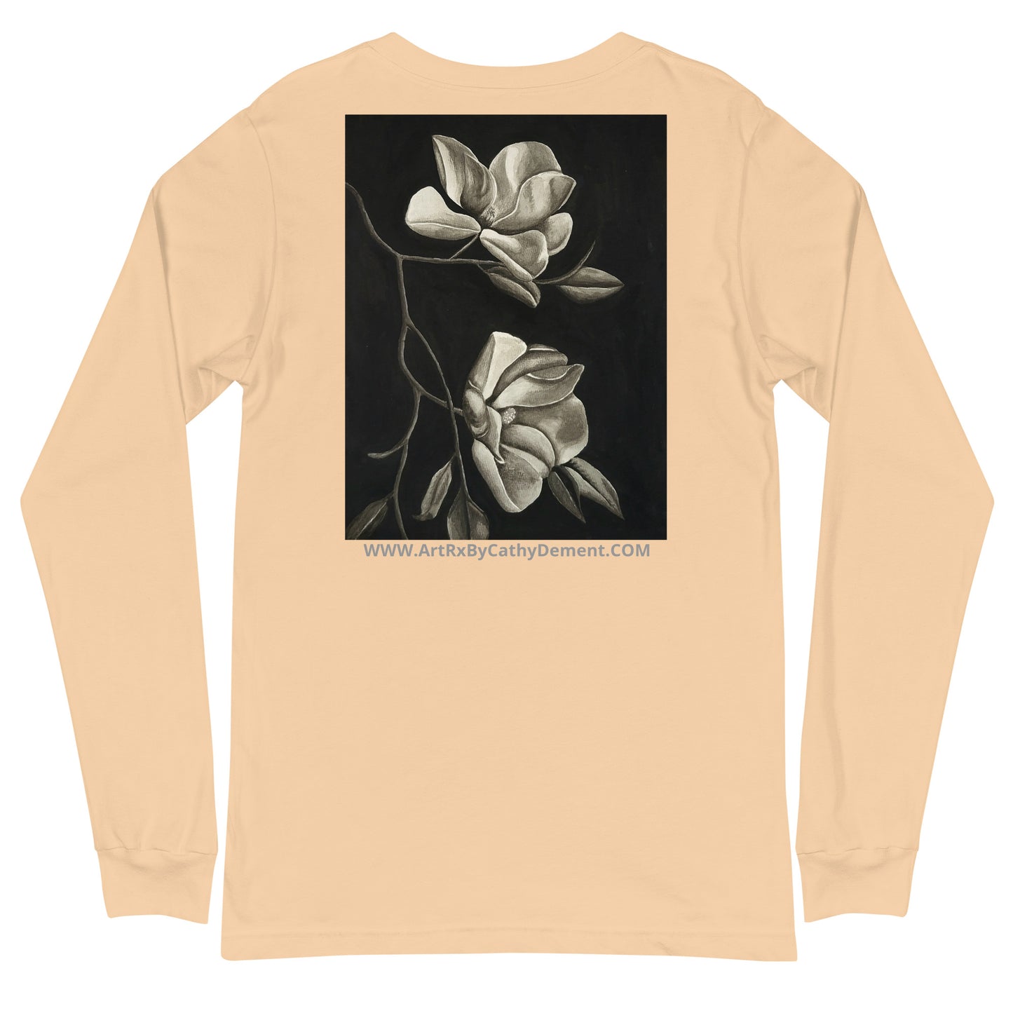 Long Sleeve Tee - Midnight Magnolias - Monochrome Floral Artwork Design, Wearable Art T-Shirt