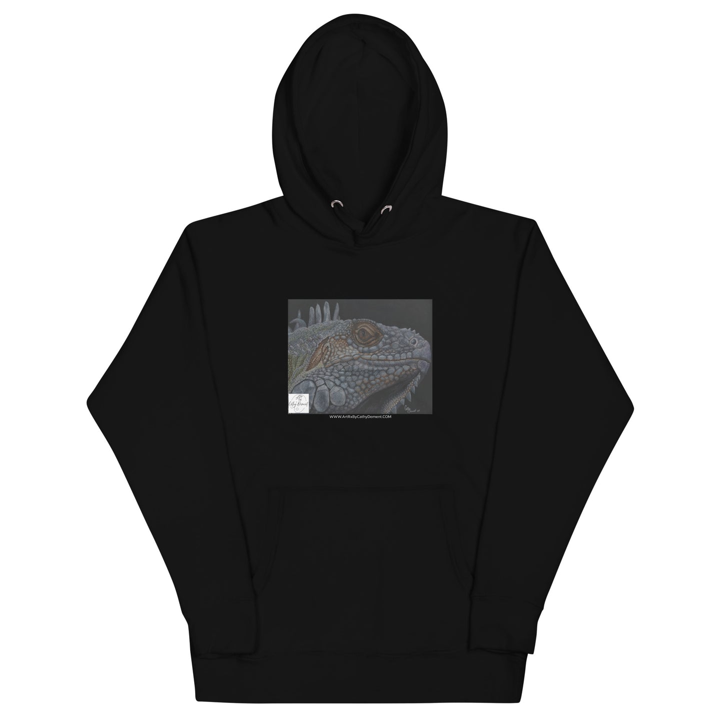 Reflective Reverie: Iguana's Gaze Artwork Design Unisex Black Hoodie 