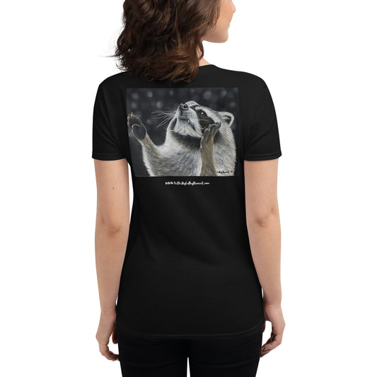 "Catching Snowflakes" Whimsical Raccoon-themed Design Women's Logo T-Shirt