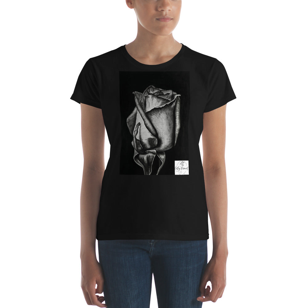 Dusk's Embrace: Monochrome Rose Art Design Women's short sleeve t-shirt