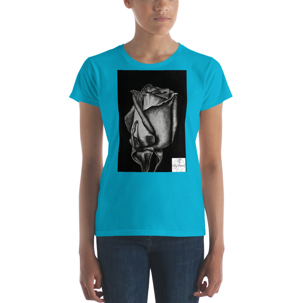 Dusk's Embrace: Monochrome Rose Art Design Women's short sleeve t-shirt