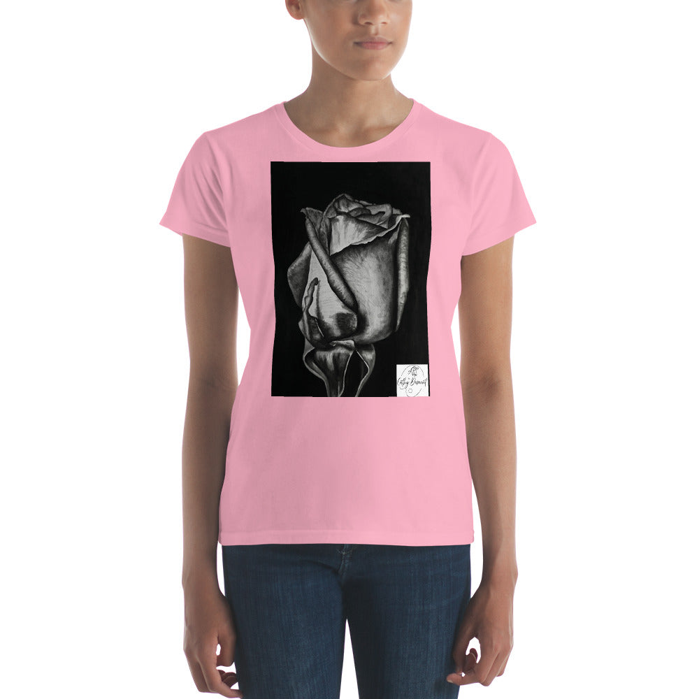 Dusk's Embrace: Monochrome Rose Art Design Women's short sleeve t-shirt